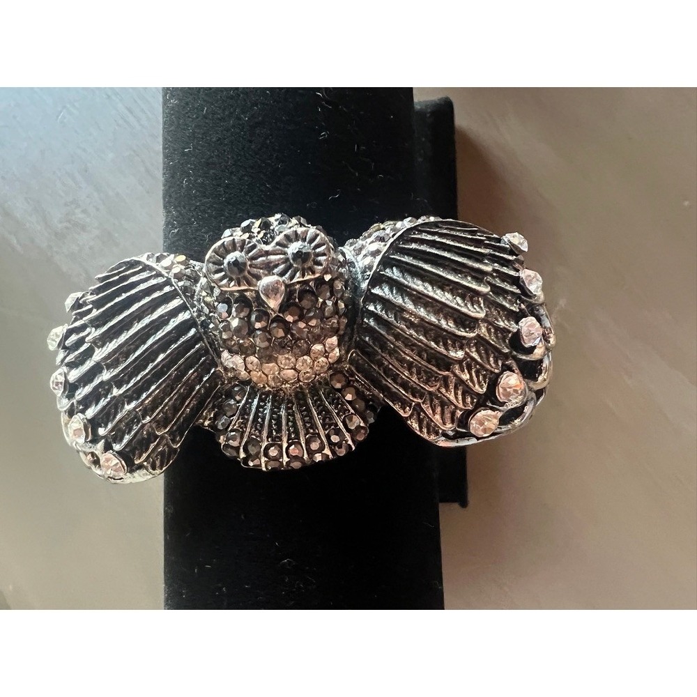 Owl Cuff Bracelet Silver Rhinestone Statement Whimsical Whimsigoth Gothic Bold